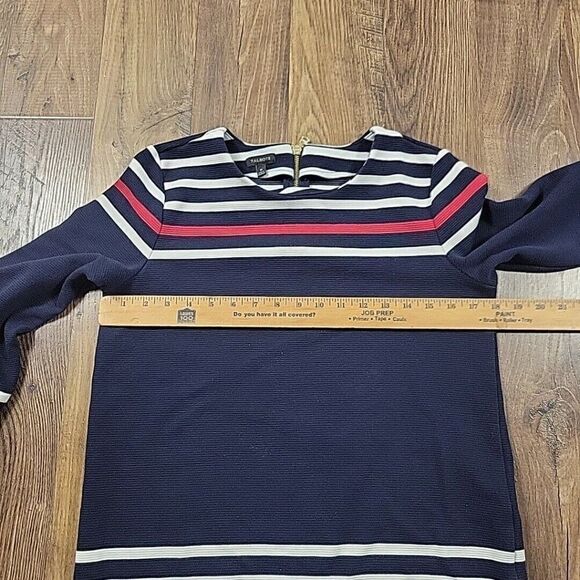 Talbots Sweater Womens Medium Striped 3/4 Sleeve Back Zip Casual Ribbed - Picture 3 of 8